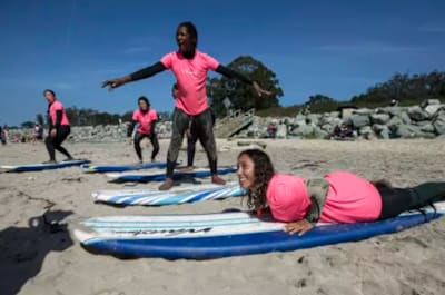 Brown Girl Surf attract girls and women of all ages and backgrounds for their weekend Surf Sister Saturday outings.