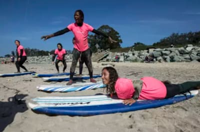 Brown Girl Surf attract girls and women of all ages and backgrounds for their weekend Surf Sister Saturday outings.