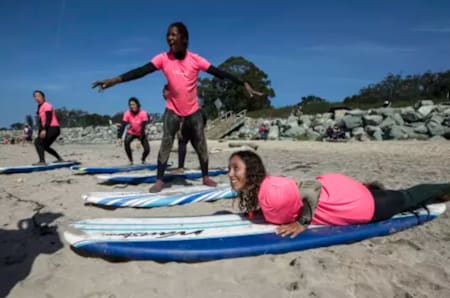 Brown Girl Surf attract girls and women of all ages and backgrounds for their weekend Surf Sister Saturday outings.
