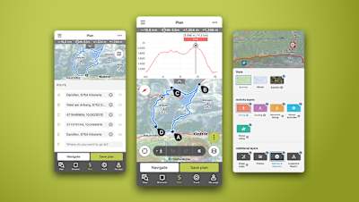 Fotos verschiedener Screens der Outdooractive-App.
