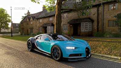 A screenshot of the 2018 Bugatti Chiron in Forza Horizon 4.