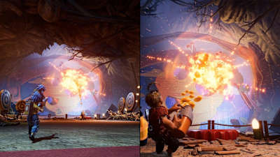 Im Splitscreen nehmen wir es im Shooter-Abschnitt mit fiesen Wespen auf. It Takes Two wechselt ständig gekonnt zwischen verschiedenen Genres hin und her.