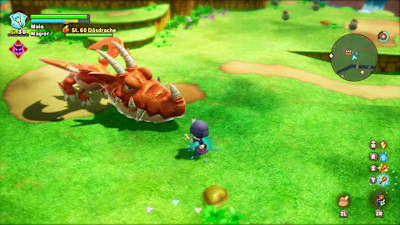 Screenshot aus Fantasy Life i: The Girl Who Steals Time zeigt eine Spielfigur beim Kampf gegen einen Drachen