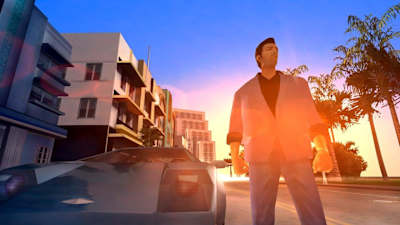 A screenshot from Grand Theft Auto Vice City showing an urban setting.