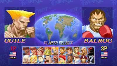 A screenshot of the character selection screen in Ultra Street Fighter II for the Nintendo Switch.