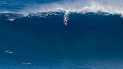 Aaron Gold rides the biggest wave ever paddled into, at Jaws in Hawaii