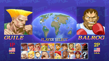 Una captura de pantalla de la pantalla de selección de personajes en Ultra Street Fighter II para Nintendo Switch.