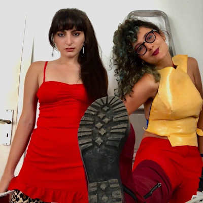 A photo of Beirut electronic music artists Thoom (left) and Jessika Khazrik (right).