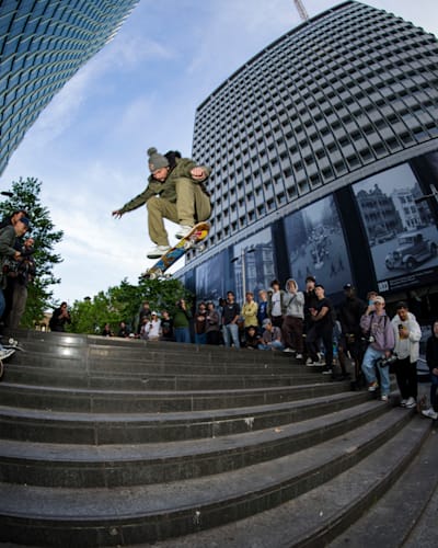 Torey Pudwill performs a nollie kickflip at Red Bull Drop In Tour in Sydney, Australia on 28 October, 2023. 