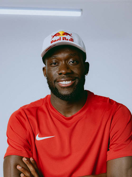 Bayern Munich and Canada defender Alphonso Davies poses for a photo in Munich, Germany. 