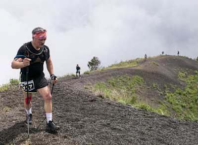 Loose volcanic sand makes the terrain even tougher for competitors