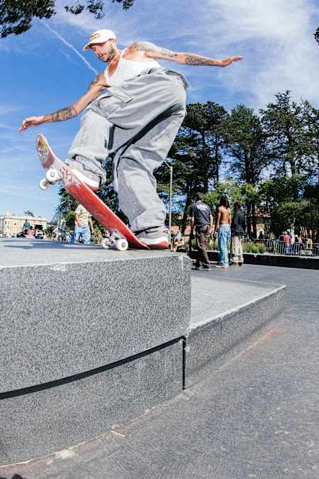 TJ Rogers frontside bluntslides at Red Bull Ledgends in San Francisco, California, USA on June 3rd 2023. 