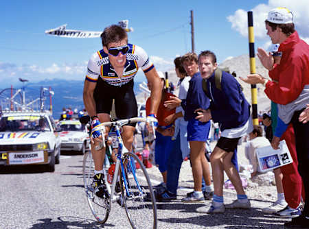 Phil Anderson climbs Mont Ventoux at the 1987 Tour de France.