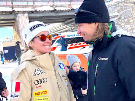 Sofia Goggia with protestant Priest Father Jorg at St Moritz on December 14, 2019.