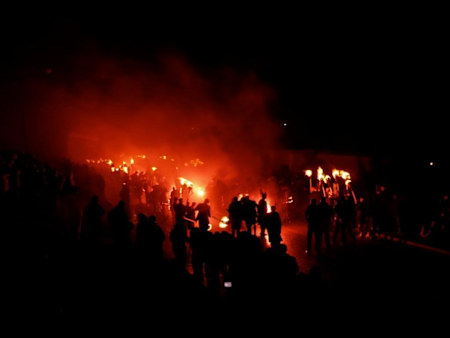 Lanterns burn during a viking experience in Scotland.