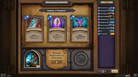 Hearthstone Dungeon Run treasure screen.