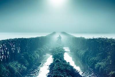 Senad Grosic performs during the Riding Thrones project at Moyarget Road in Ballycastle, Ireland on May 1, 2018