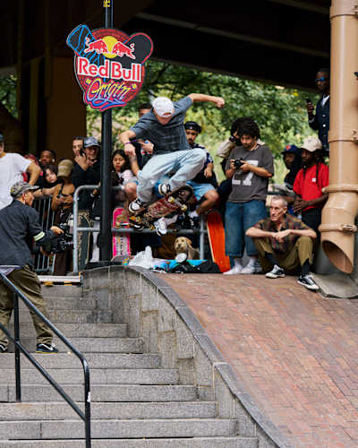 Jake Wooten tackles 13-stair during Red Bull Origin at Brooklyn Banks