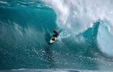Laura Enever surfing at Shipstern Bluff in Tasmania.