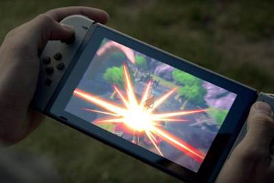 Modo portátil do Nintendo Switch, rodando o The Legend of Zelda: Breath of the Wild