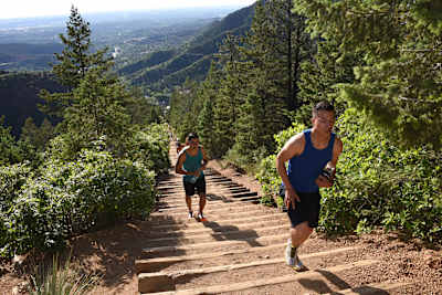 Army staff hike up the Manitou Incline in Manitou Springs, Colorado