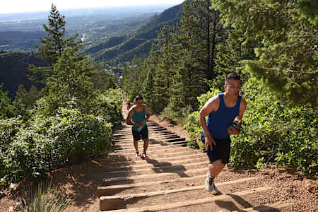 Army staff hike up the Manitou Incline in Manitou Springs, Colorado