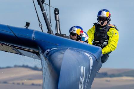 USA SailGP Team helmed by Jimmy Spithill during a warm up session ahead of Race Day 1 at Denmark SailGP, Event 4, Season 2 in Aarhus, Denmark 20 August 2021.