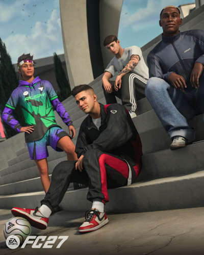 Cuatro tíos con chándal en EA Sports FC 27.