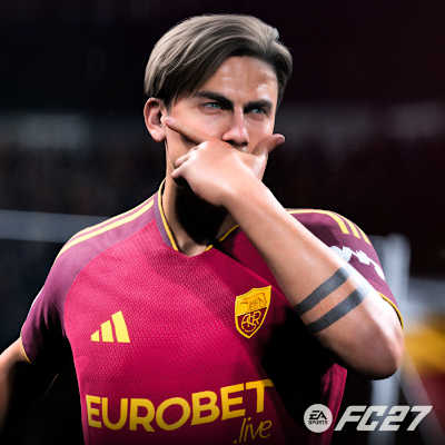 A graphic from EA Sports FC 27, showing Paulo Dybala celebrating.