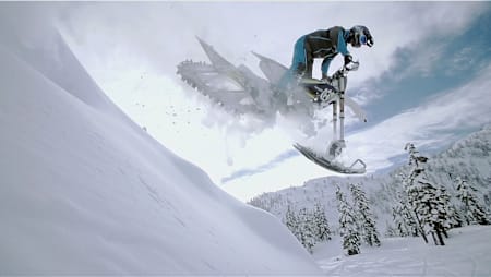 パウダースノーの中を疾走するダレン・ベレクロス