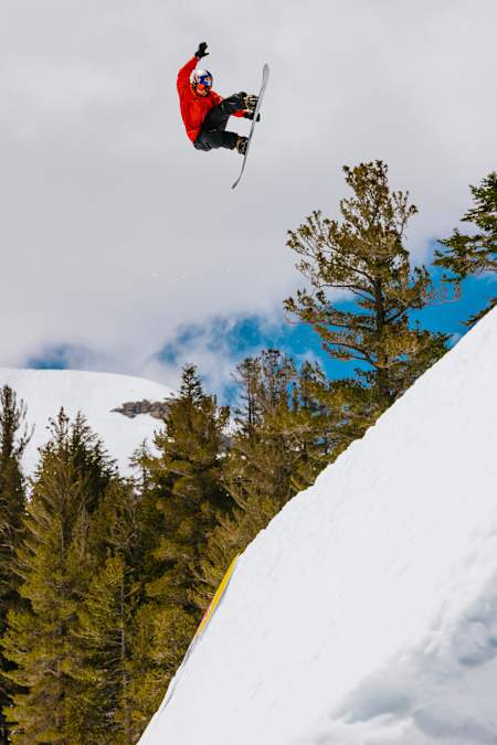 Jake Canter rides at Red Bull Snow Team Session in Mammoth Lakes, California, USA on May 15, 2023. 