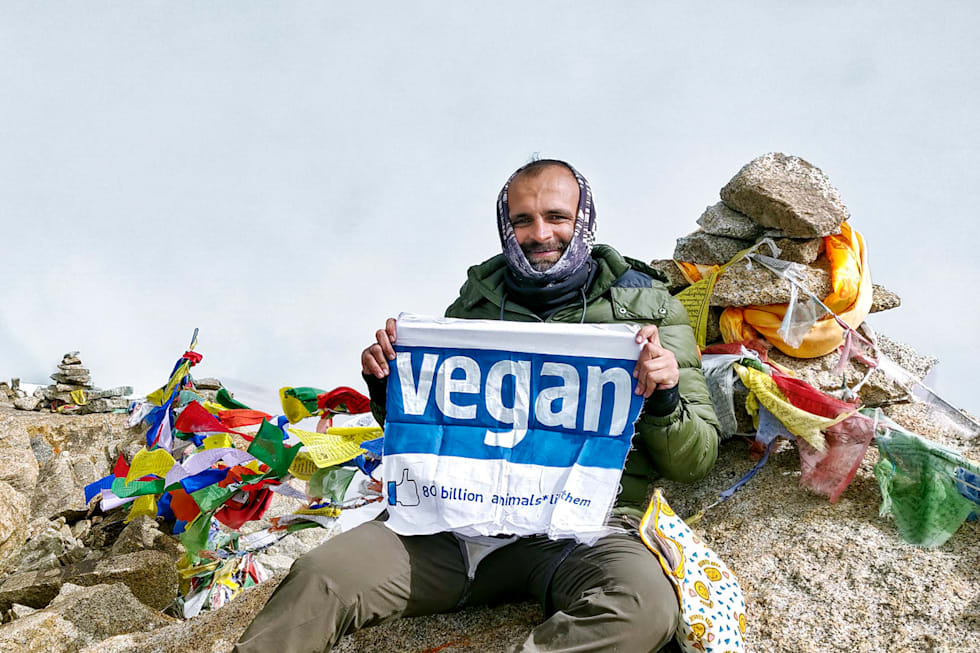 Joisher on top of Mentok Kangri, a 6,000m peak in Ladakh, India, 2018