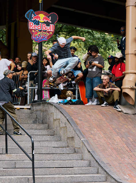 Jake Wooten tackles 13-stair during Red Bull Origin at Brooklyn Banks