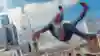 A screenshot of web swinging from Marvel’s Spider-Man.