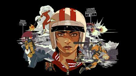 La ilustración oficial de Rollerdrome al estilo de las películas de los 70