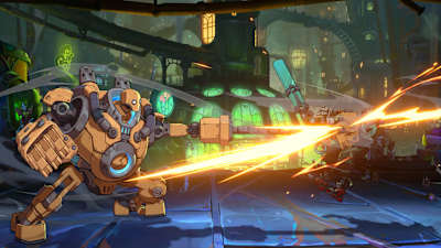 Blitzcrank uses his Rocket Grab move in 2XKO.