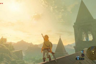 Link caminha sob o sol em The Legend of Zelda: Breath of the Wild