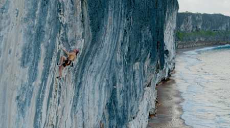 Sasha DiGiulian climbs at Makatea