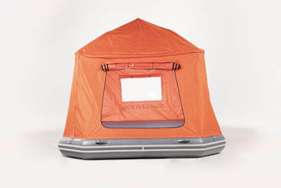 The inflatable structure also rolls up into a bag when you’re back on shore