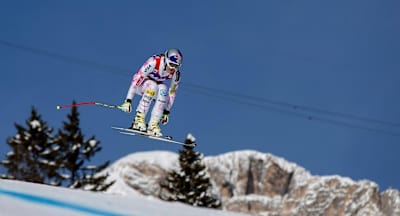 Lindsey Vonn goes airborne during the Super G race, 2013