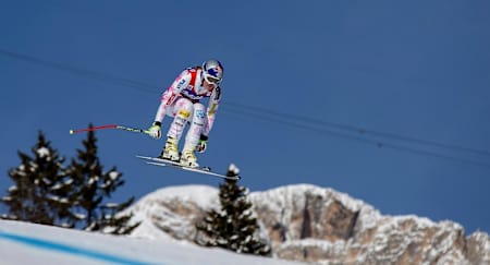 Lindsey Vonn goes airborne during the Super G race, 2013