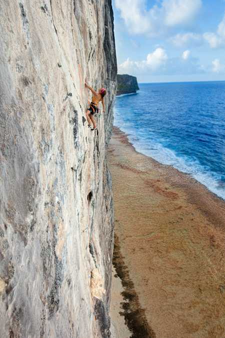 Sasha DiGiulian climbs at Makatea, French Polynesia