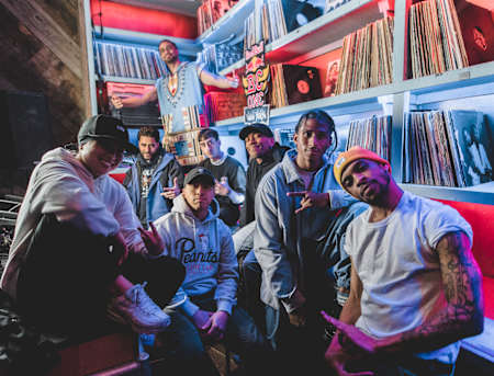 Breakers from Queens and Brooklyn (Sunny, WhoRah, KidGlyde, Invertebrate, Jiggz, Heat Rock, Nebz, Spydey) at Red Bull BC One NYC Celebration in New York, USA on March 3, 2022. 