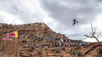 Cam McCaul blasts the canyon gap at Rampage 2013