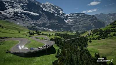 Screenshot aus Gran Turismo 7 zeigt die Strecke Eiger Nordwand.