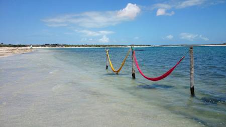 Hammocks in sea in Brazil.
