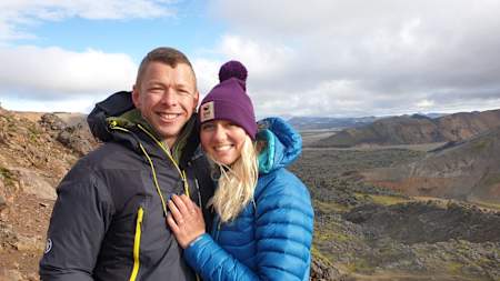 Anna Cathro and Scott AllAn pose together on the Icelandic Highlands