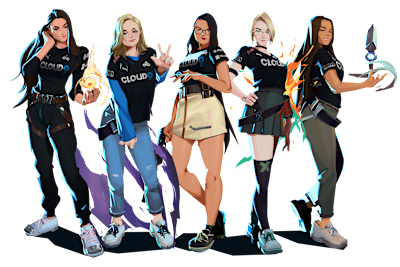 Графика на Cloud9 White, женскиот VALORANT тим.