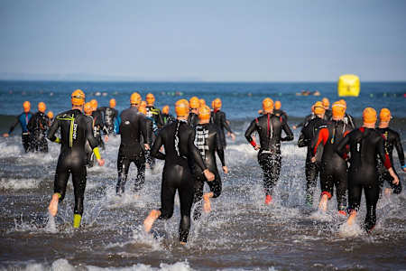 The Croyde Ocean Tri starts on the beach, with a run onto the swim course