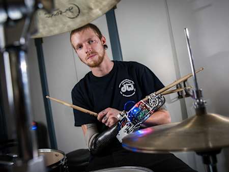 Barnes can drum at a speed twice what is humanly possible